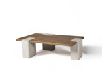 Load image into Gallery viewer, Travertine Coffee Table – Faux Travertine &amp; Wood Veneer (144 x 88 cm)