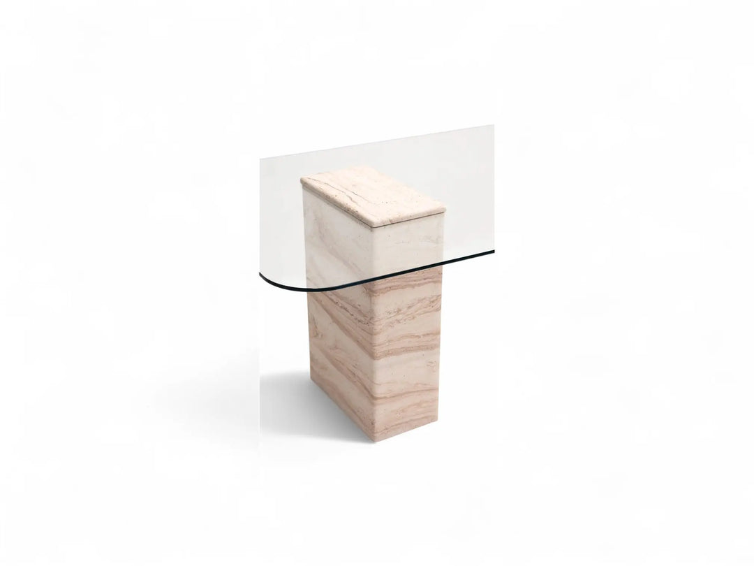Travertine & Glass Dining Table - Latte
