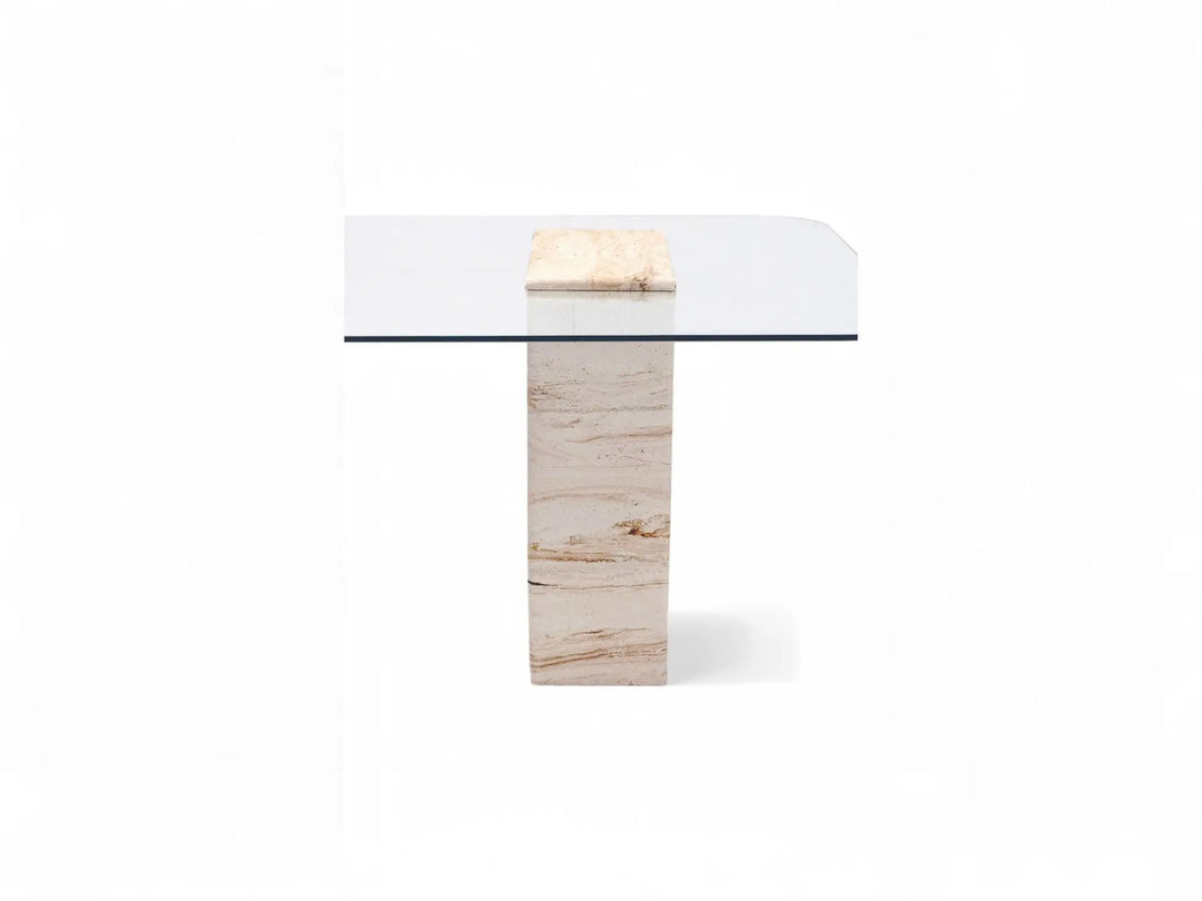 Travertine & Glass Dining Table - Latte