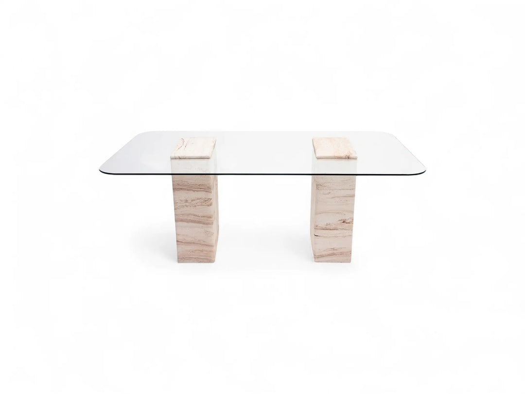 Travertine & Glass Dining Table - Latte