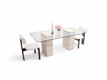 Load image into Gallery viewer, Travertine &amp; Glass Dining Table - Latte