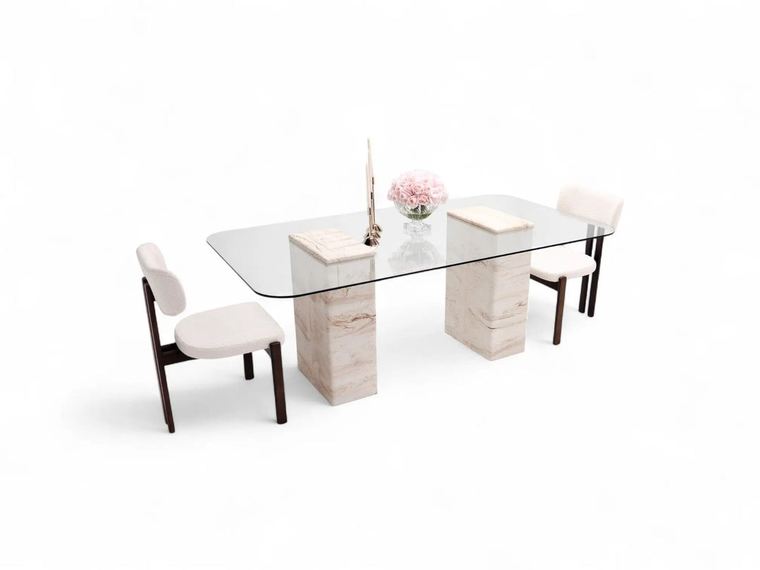 Travertine & Glass Dining Table - Latte