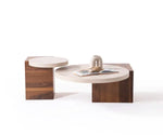 Load image into Gallery viewer, Travertine Walnut Coffee Table Set