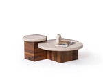 Load image into Gallery viewer, Travertine Walnut Coffee Table Set