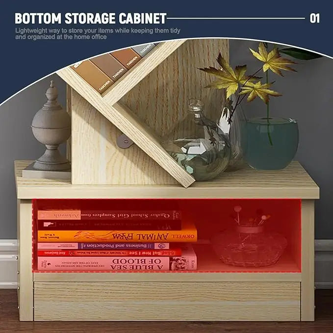 Tree Shaped Bookshelf – Slim Floor Standing Bookcase with Storage Cabinet