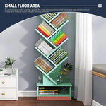 Load image into Gallery viewer, Tree Shaped Bookshelf – Slim Floor Standing Bookcase with Storage Cabinet