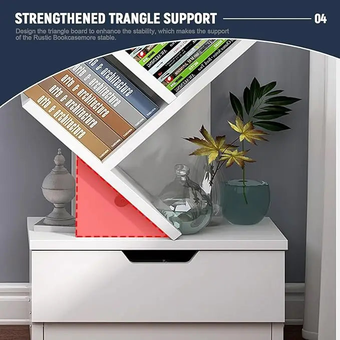 Tree Shaped Bookshelf – Slim Floor Standing Bookcase with Storage Cabinet