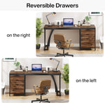 Load image into Gallery viewer, Tribesigns Computer Desk with 3 Drawers, 59-Inch PC Desk with Reversible Drawers, Industrial Study Writing Table Workstation with File Storage for Home Office, Rustic Brown-GCC Home Center