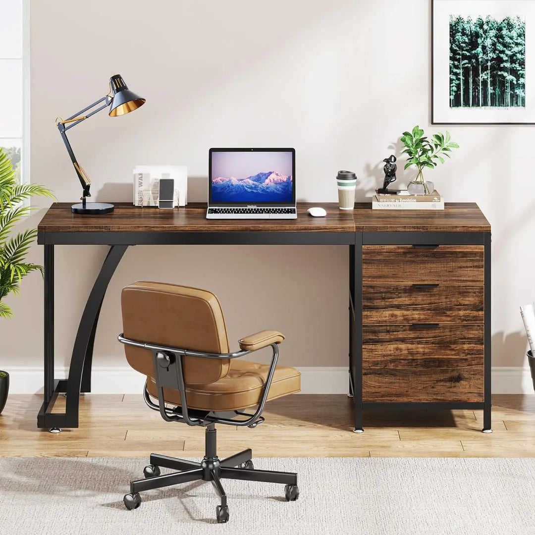 Tribesigns Computer Desk with 3 Drawers, 59-Inch PC Desk with Reversible Drawers, Industrial Study Writing Table Workstation with File Storage for Home Office, Rustic Brown-GCC Home Center