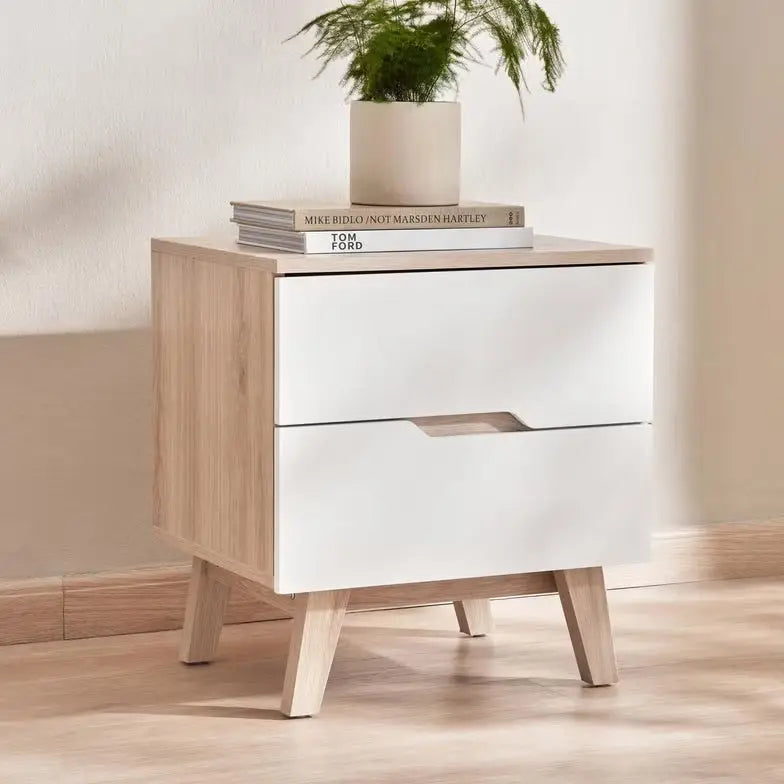 Troya Nightstand – 2 Drawer (White Natural Finish)