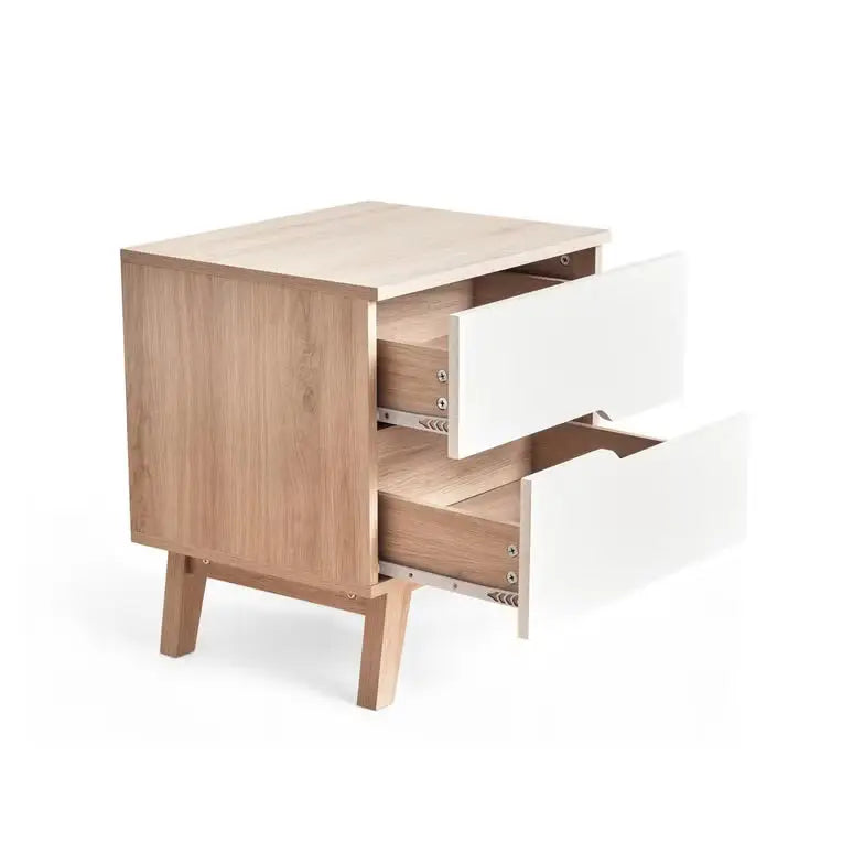 Troya Nightstand – 2 Drawer (White Natural Finish)