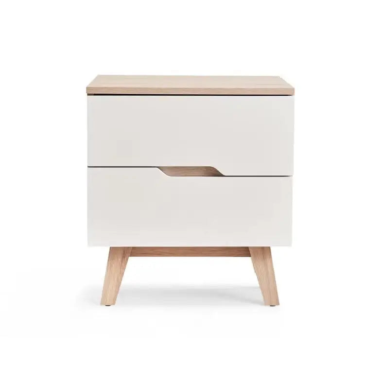 Troya Nightstand – 2 Drawer (White Natural Finish)