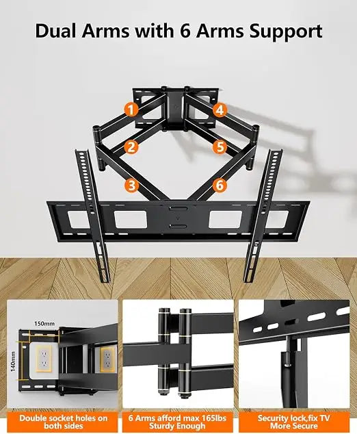 TV Wall Bracket with 1080mm Extra Long Articulated Arm, Heavy Duty XXL Long Reach Full Motion TV Wall Mount with Swivel Tilt Extend