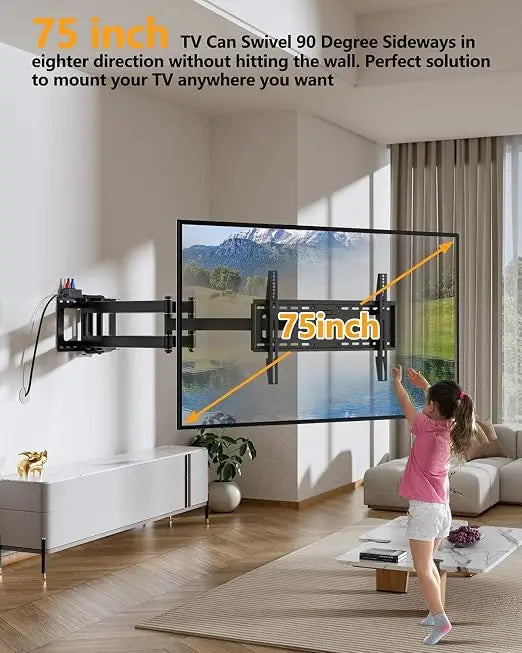 TV Wall Bracket with 1080mm Extra Long Articulated Arm, Heavy Duty XXL Long Reach Full Motion TV Wall Mount with Swivel Tilt Extend