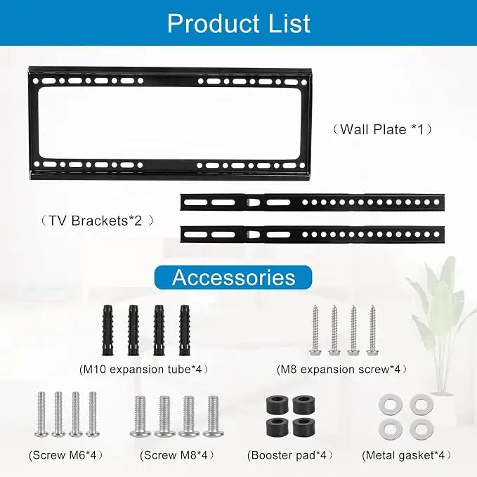 TV Wall Mount 26-65 Inches Ultra Strong Slim Fixed TV Bracket Heavy Duty Ultra Super Strong 50KG TV Wall Mount with Wall Fixing Kit for Flat Curved Screen TV LED LCD OLED and Plasma 50Kg