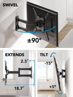 Load image into Gallery viewer, TV Wall Mount for Most 26-60 inch TVs, Full Motion with Swivel ±90°, Tilt +5~-15° &amp; Extension, Single Stud Bracket Holds up to 35 kg, Max VESA 400x400mm