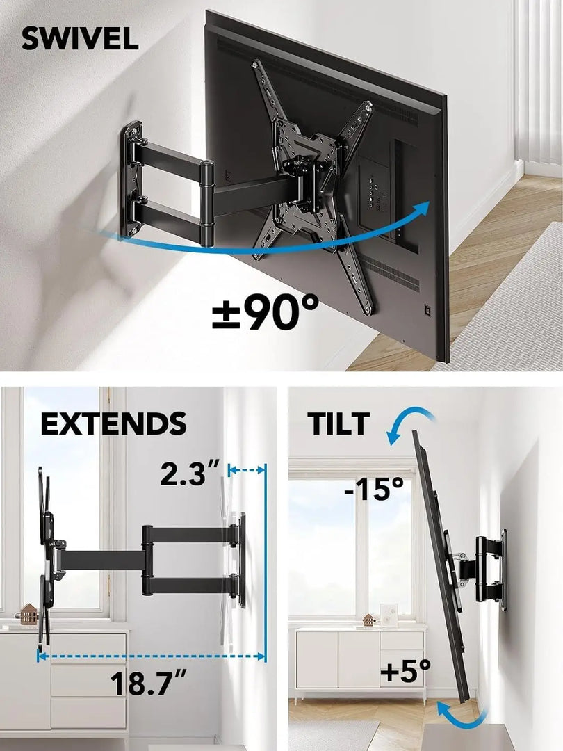 TV Wall Mount for Most 26-60 inch TVs, Full Motion with Swivel ±90°, Tilt +5~-15° & Extension, Single Stud Bracket Holds up to 35 kg, Max VESA 400x400mm