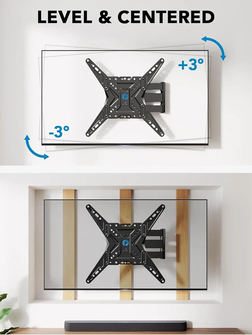 TV Wall Mount for Most 26-60 inch TVs, Full Motion with Swivel ±90°, Tilt +5~-15° & Extension, Single Stud Bracket Holds up to 35 kg, Max VESA 400x400mm