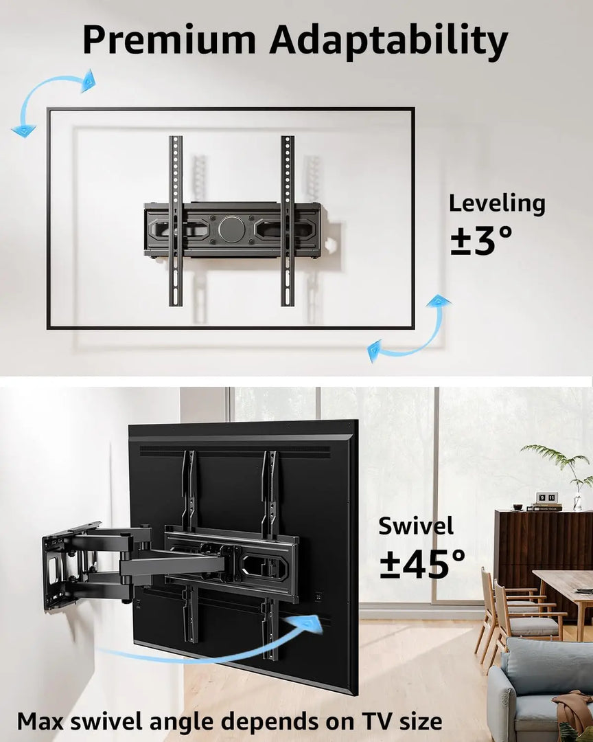 TV Wall Mount Full Motion for 32-70" Flat Curved TVs | Max VESA 400x400mm, up to 99 LBS, Fits 12"/16"Studs, Swivel/Tilt/Level/Extension, 2 Height Adjustment, Articulating Dual Arm