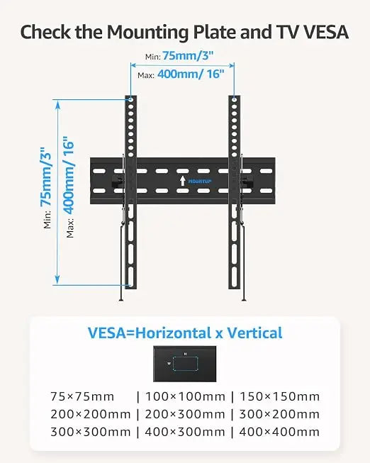 TV Wall Mount, Tilting TV Bracket for Most 26-60 Inch LED LCD OLED Flat/Curved TVs, Low Profile Save Spacing, Fits 12" to 16" Stud, Max VESA 400x400mm up to 99 LBS, MU0007