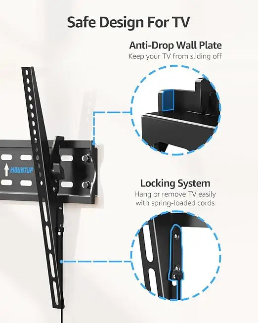 TV Wall Mount, Tilting TV Bracket for Most 26-60 Inch LED LCD OLED Flat/Curved TVs, Low Profile Save Spacing, Fits 12" to 16" Stud, Max VESA 400x400mm up to 99 LBS, MU0007