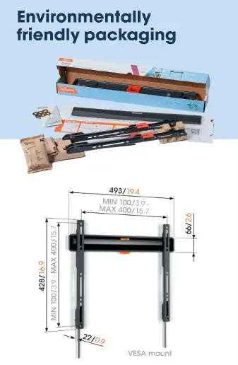 TVM 3605 Fixed Flat TV Wall Mount Bracket for 40-100 Inch TVs, Holds Maximum 75 kg TVs, Maximum VESA 600 x 400, Universal Compatibility, Distance from The Wall Only 2.2 cm