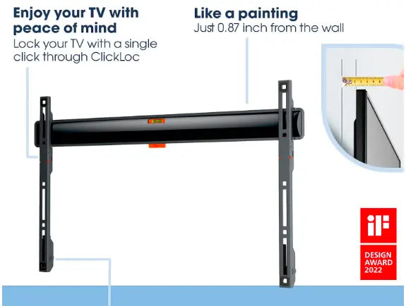 TVM 3605 Fixed Flat TV Wall Mount Bracket for 40-100 Inch TVs, Holds Maximum 75 kg TVs, Maximum VESA 600 x 400, Universal Compatibility, Distance from The Wall Only 2.2 cm