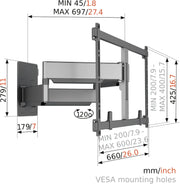 TVM 5855 Full-Motion Ultra Strong TV Wall Mount Bracket For Large And Heavy TVs From 55 65 75 77 85 Up To 100 Inch