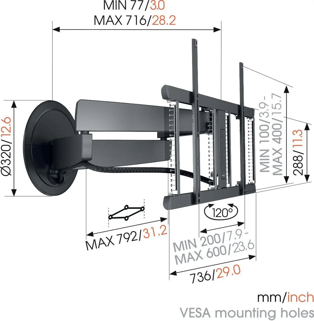 TVM 7655 Signature Swivelling TV Wall Mount for 40-77 Inch TVs, Premium DesignMount TV Bracket Swivels up to 120°, Max 35 kg