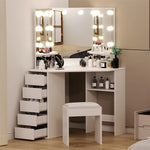 Load image into Gallery viewer, Vanity Desk with Mirror and Lights, Large Dressing Tables with Charging, 5 Drawers, Shelves and Vanity Stool-GCC Home Center