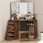Load image into Gallery viewer, Vanity Desk with Mirror and Lights, Large Dressing Tables with Charging, 5 Drawers, Shelves and Vanity Stool-GCC Home Center