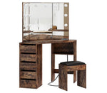 Load image into Gallery viewer, Vanity Desk with Mirror and Lights, Large Dressing Tables with Charging, 5 Drawers, Shelves and Vanity Stool-GCC Home Center