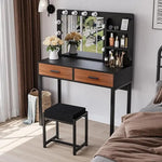 Load image into Gallery viewer, Vanity Desk with Mirror, With Chair and 10 LED Lights, with 2 Big Drawers and Side Shelves for Storage-GCC Home Center
