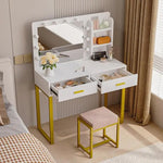 Load image into Gallery viewer, Vanity Desk with Mirror, With Chair and 10 LED Lights, with 2 Big Drawers and Side Shelves for Storage-GCC Home Center