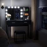 Load image into Gallery viewer, Vanity Desk with Mirror, With Chair and 10 LED Lights, with 2 Big Drawers and Side Shelves for Storage-GCC Home Center