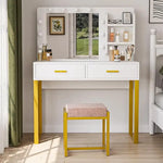Load image into Gallery viewer, Vanity Desk with Mirror, With Chair and 10 LED Lights, with 2 Big Drawers and Side Shelves for Storage-GCC Home Center