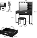 Load image into Gallery viewer, Vanity Desk with Mirror, With Chair and 10 LED Lights, with 2 Big Drawers and Side Shelves for Storage-GCC Home Center