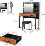 Load image into Gallery viewer, Vanity Desk with Mirror, With Chair and 10 LED Lights, with 2 Big Drawers and Side Shelves for Storage-GCC Home Center