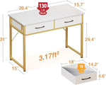 Load image into Gallery viewer, Vanity Desk Without Mirror, Makeup Vanity with 2 Fabric Drawers, White With Gold Legs-GCC Home Center