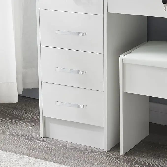 Vanity Table Set with LED Lighted Mirror, Makeup Vanity Dressing Table with 5 Drawers, Storage Shelves-GCC Home Center
