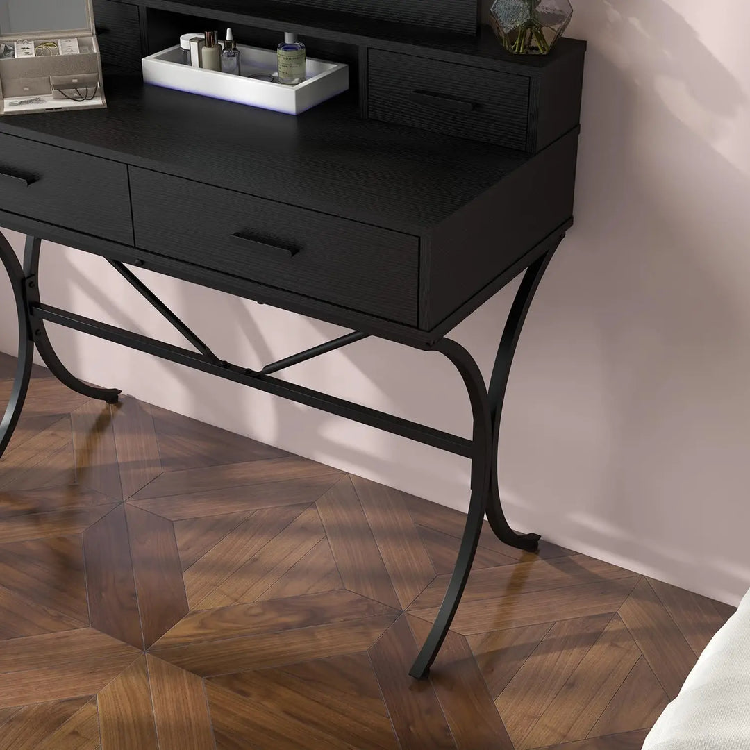 Vanity Table with Lighted Mirror, Modern Makeup Vanity Table with 10 Lights Makeup Desk 4 drawer Storage-GCC Home Center