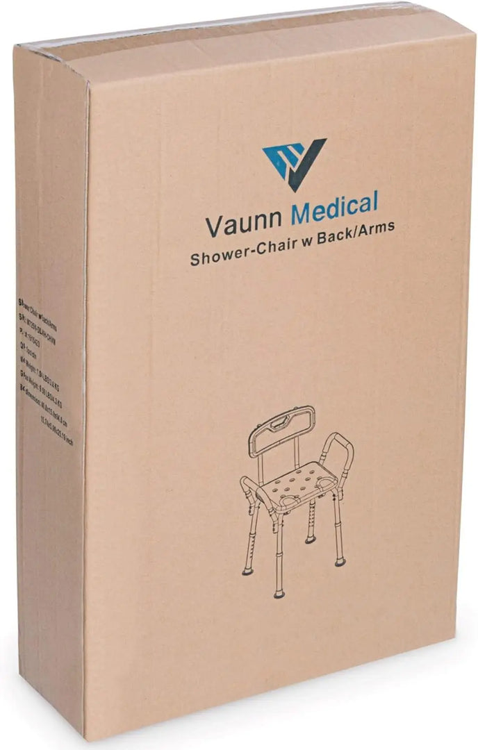 Vaunn Medical Shower Chair Bath Seat With Padded Arms, Removable Back and Adjustable Legs, Supports up to 350 lbs