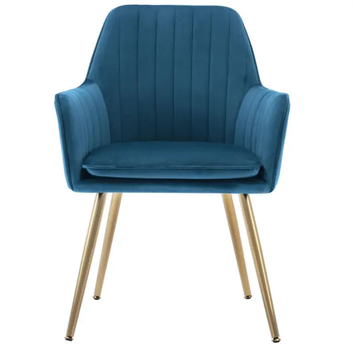 Velvet Dining Chair Set of 2 - Mid-Back Accent Chair, Modern Leisure Armchair with Gold Plating Legs (Blue)-GCC Home Center