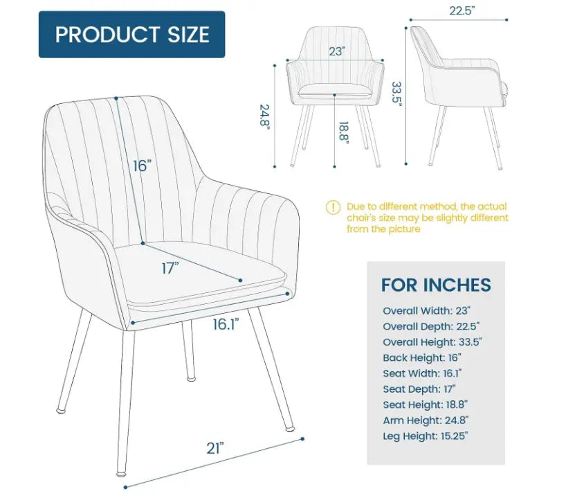 Velvet Dining Chair Set of 2 - Mid-Back Accent Chair, Modern Leisure Armchair with Gold Plating Legs (Blue)-GCC Home Center