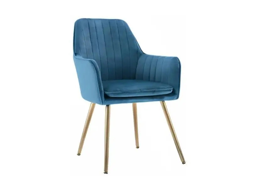 Velvet Dining Chair Set of 2 - Mid-Back Accent Chair, Modern Leisure Armchair with Gold Plating Legs (Blue)-GCC Home Center