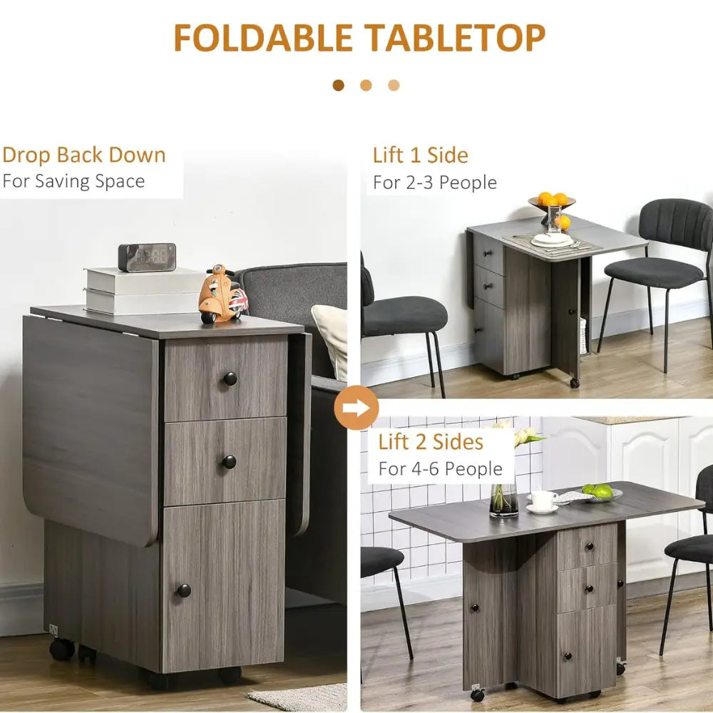 Versatile Drop Leaf Dining Table with Storage, Wheels & Engineered Wood Frame-GCC Home Center