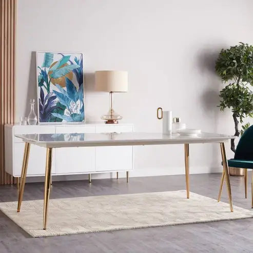 Victoria Marble finish dining Table with Golden Legs-GCC Home Center