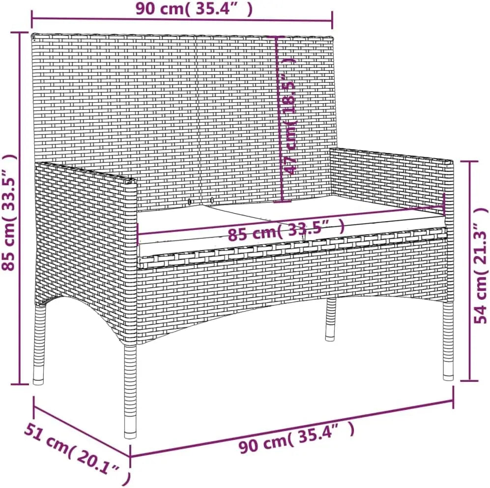 vidaXL 2-Seater Garden Bench with Cushions Patio Furniture Outdoor Seating Patio 2-seater Bench with Backrest Armrest Grey Poly Rattan