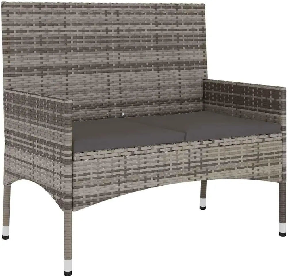 vidaXL 2-Seater Garden Bench with Cushions Patio Furniture Outdoor Seating Patio 2-seater Bench with Backrest Armrest Grey Poly Rattan