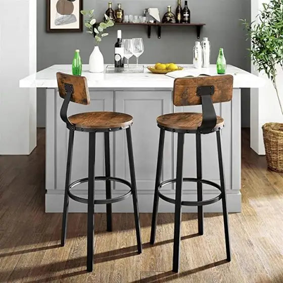 Vintage Style Rustic Brown Bar Chairs - Set of 2-GCC Home Center